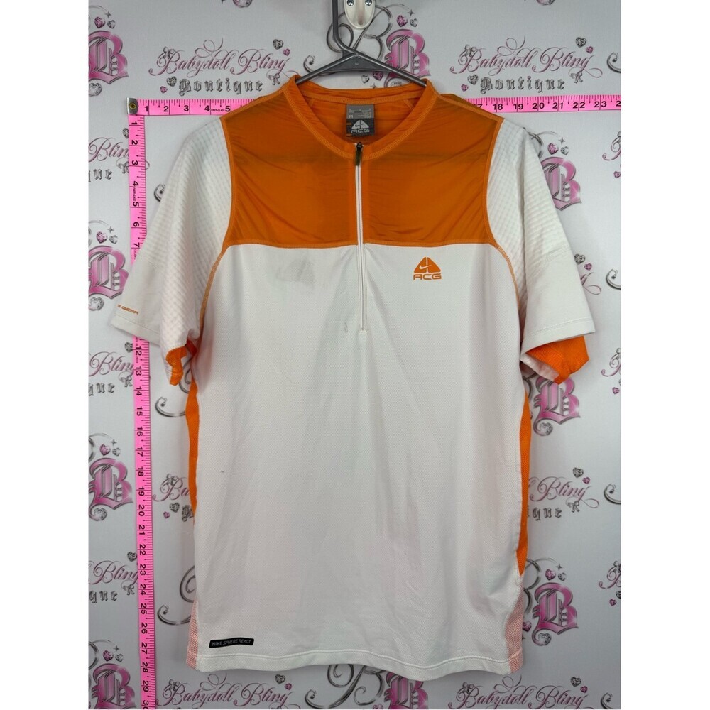 Nike ACG White and Orange Short-Zip Athletic Polo